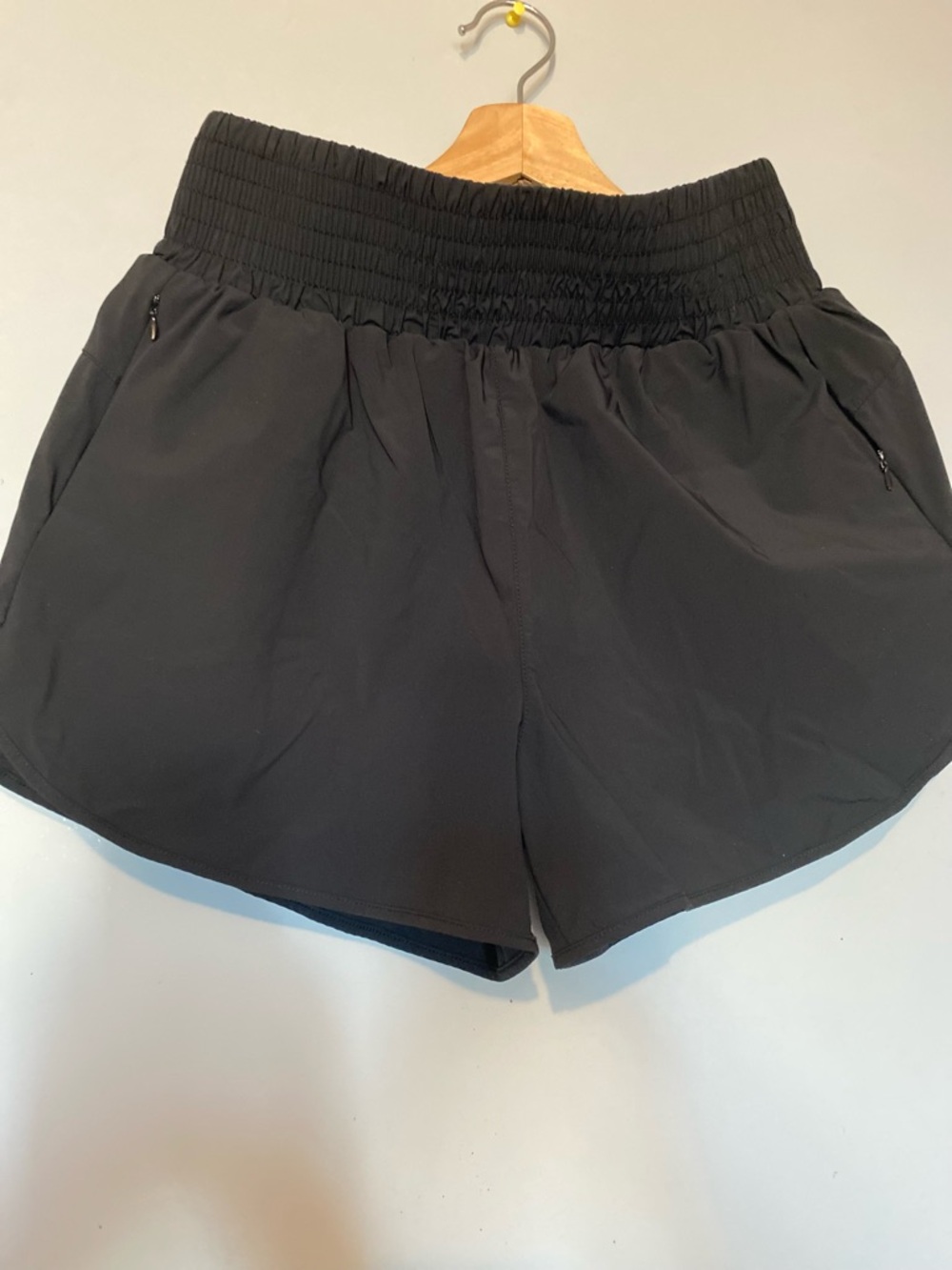 High-Rise Black Athletic Shorts with Smocked Waist